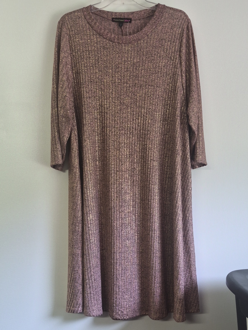 NWT Heartsoul Plus Ribbed Midi Dress in Copper With Gold Metallic SZ 2X